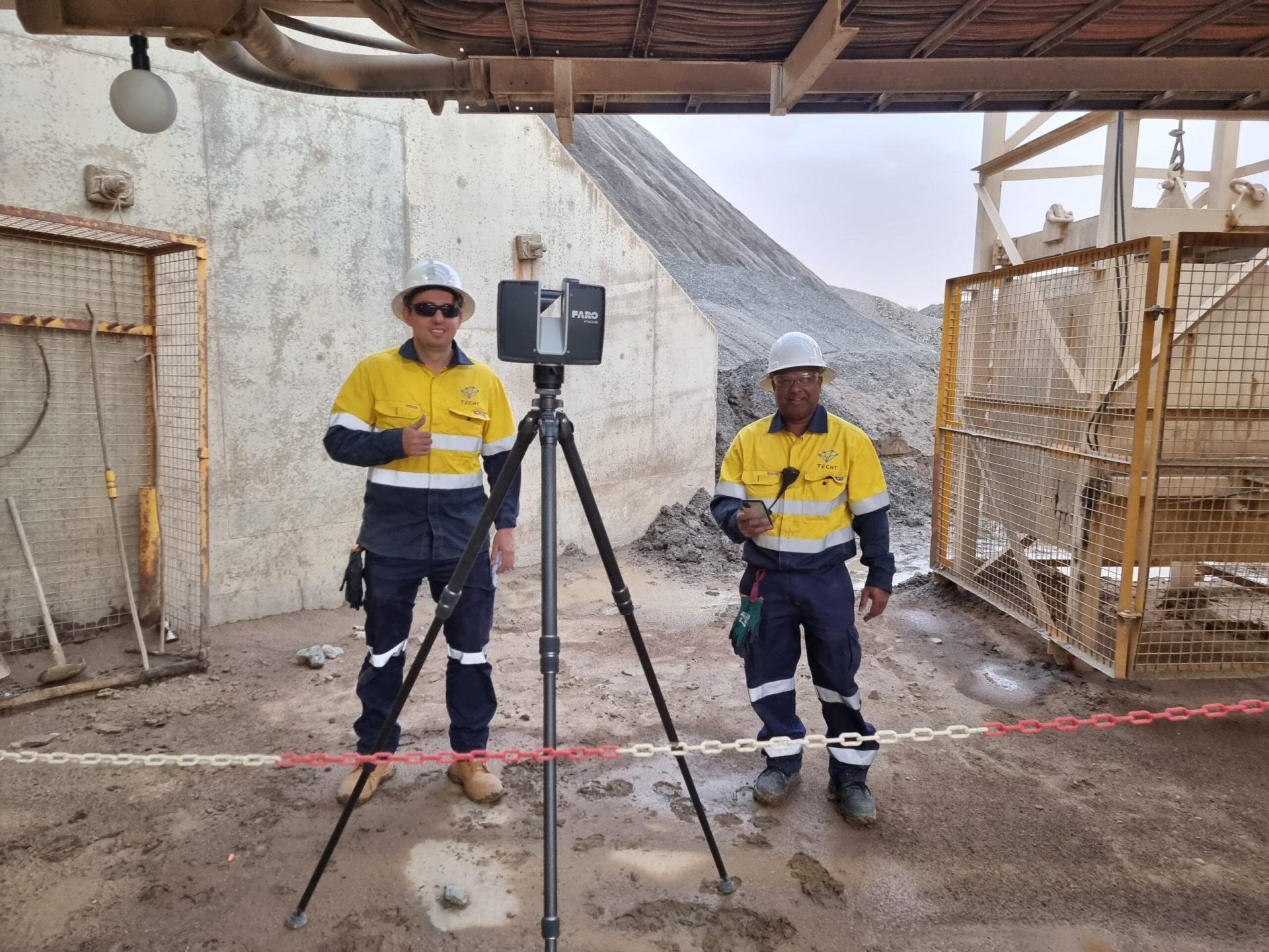 Engineers testing and surveying mine site