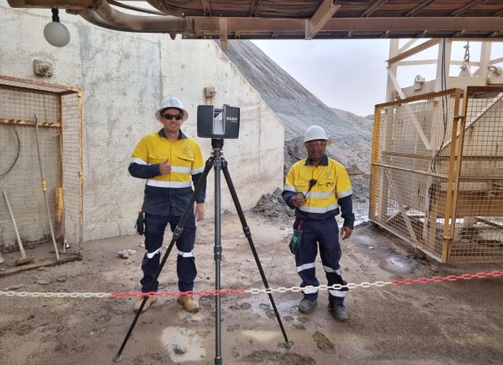 Engineers testing and surveying mine site